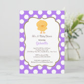 Cute Chick Baby shower Invitation Paars Girl Kaart (Staand voorkant)