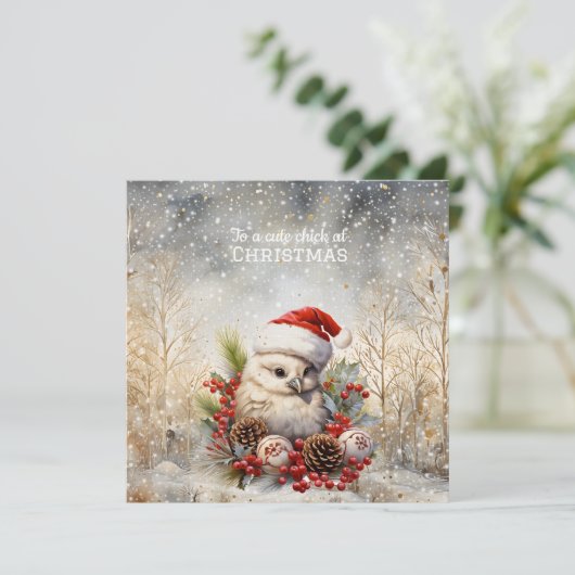 Cute Chick Kerstmis Kaart (Staand voorkant)