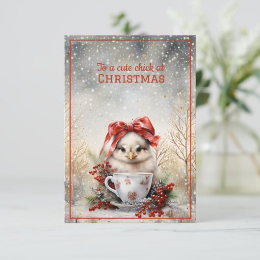 Cute Chick Kerstmis Kaart (Staand voorkant)