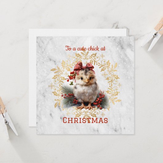 Cute Chick Kerstmis Kaart (Voorkant / Achterkant in situ)