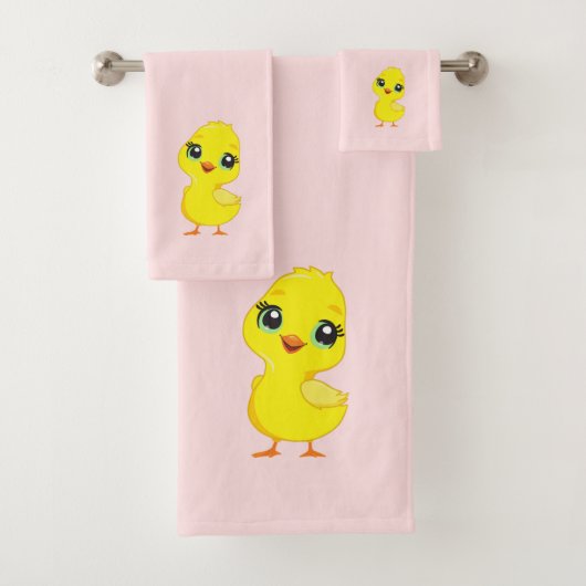 Cute Chick op lichtroze badhanddoekenset Bad Handdoek (Insitu)