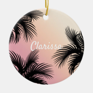 Cute chick roze gele ombre tropische palmbladeren keramisch ornament