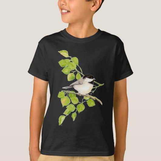 Cute Chickade in Poplar, Bird, Tree, Natuur T-shirt (Voorkant)