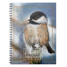 Cute Chickadee Art met naam Notitieboek