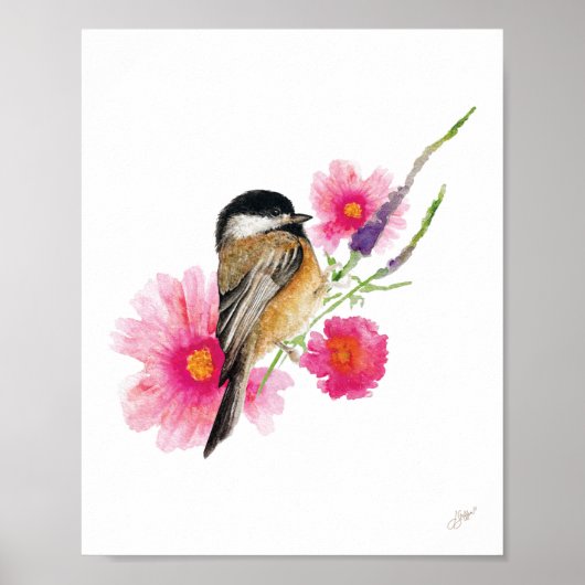 Cute Chickadee Bird Art Print (Voorkant)