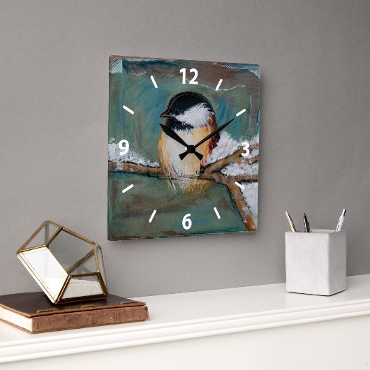 Cute Chickadee Bird Art Vierkante Klok