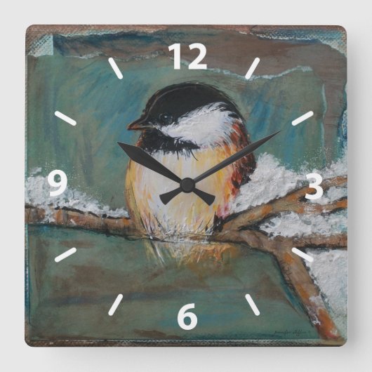 Cute Chickadee Bird Art Vierkante Klok (Voorkant)