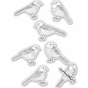 Cute Chickadee Bird Black and White Natuur Sticker
