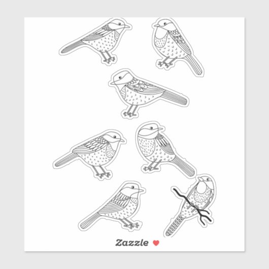 Cute Chickadee Bird Black and White Natuur Sticker (Vel)