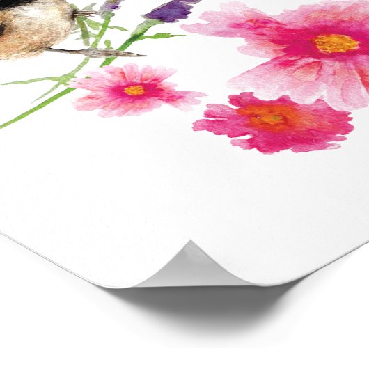 Cute Chickadee Bird Flowers Art Print (Hoek)