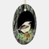 Cute Chickadee Bird in Tree, Natuur, Wildlife Keramisch Ornament (Rechts)