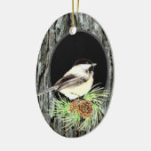 Cute Chickadee Bird in Tree, Natuur, Wildlife Keramisch Ornament (Links)