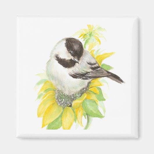 Cute Chickadee, Bird, Sunflower, Garden, Natuur Magneet (Voorkant)