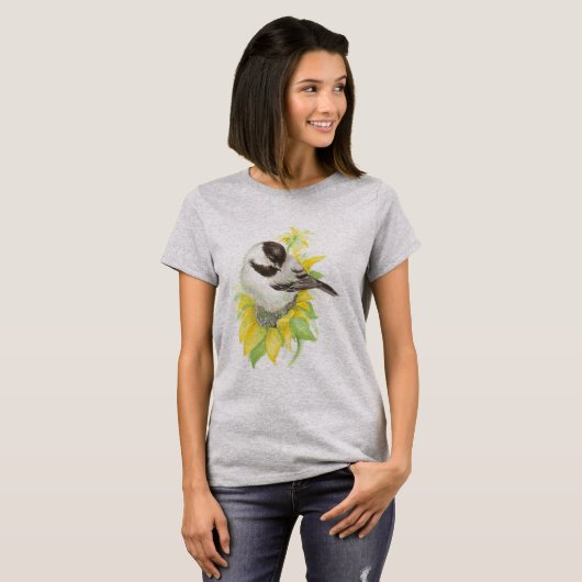 Cute Chickadee, Bird, Sunflower, Garden, Natuur T-shirt (Voorkant volledig)