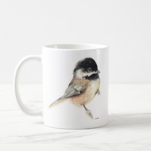 Cute Chickadee Bird Waterverf Art Coffee Mok (Links)