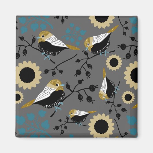 Cute Chickadee Birds and Flowers Magneet (Voorkant)