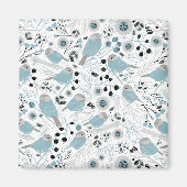 Cute Chickadee Birds Blue Gray Flowers Berries Magneet (Voorkant)