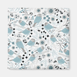 Cute Chickadee Birds Blue Gray Flowers Berries Magneet