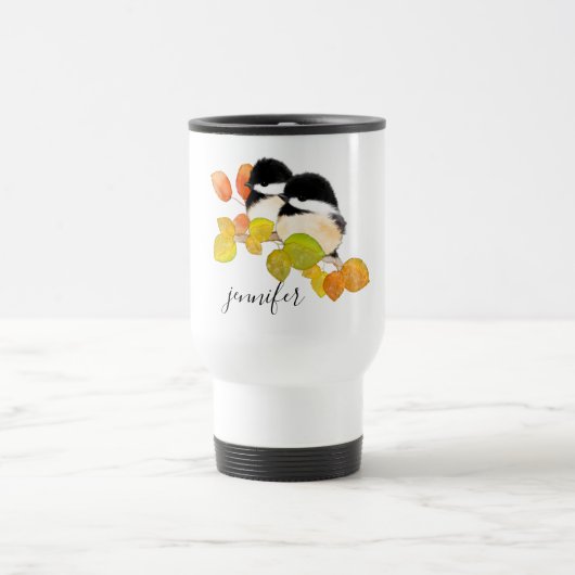 Cute Chickadee Birds Personalised Travel Mug Reisbeker (Center)