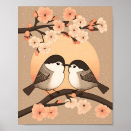 Cute Chickadee Couple Kissensurset Poster