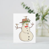 Cute Chickadee en Snowman, Winter Birds Feestdagenkaart (Staand voorkant)