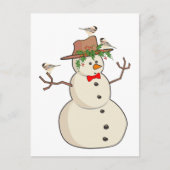 Cute Chickadee en Snowman, Winter Birds Feestdagenkaart (Voorkant)