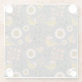 Cute Chickadee Gold Pink Black Berries Flowers Glazen Onderzetter (Achterkant)