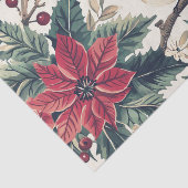 Cute Chickadee on a Holly Branch with Poinsettias Tissuepapier (Detail)