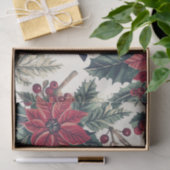 Cute Chickadee on a Holly Branch with Poinsettias Tissuepapier (Geschenk)