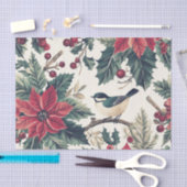 Cute Chickadee on a Holly Branch with Poinsettias Tissuepapier (Craft)
