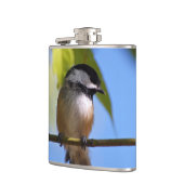 Cute Chickadee op een foto van een tak Heupfles (Links)