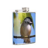 Cute Chickadee op een foto van een tak Heupfles (Rechts)