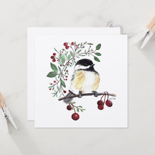 Cute Chickadee Painting Kaart (Voorkant / Achterkant in situ)