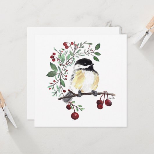 Cute Chickadee Painting Kaart (Voorkant / Achterkant in situ)