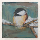 Cute Chickadee Painting Winter Glazen Onderzetter (Voorkant)
