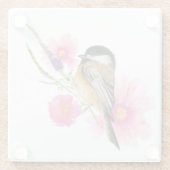 Cute Chickadee Pink Flowers Waterverf Glazen Onderzetter (Achterkant)