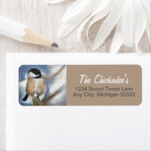 Cute Chickadee Song Bird Winter Painting Label