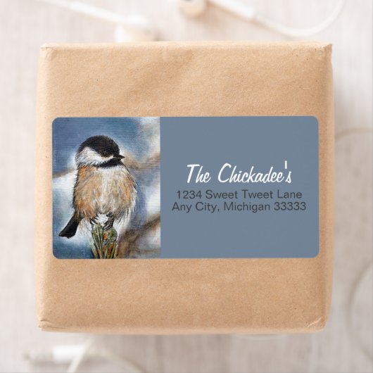 Cute Chickadee Song Bird Winter Painting Label (Insitu)