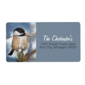 Cute Chickadee Song Bird Winter Painting Label (Voorkant)