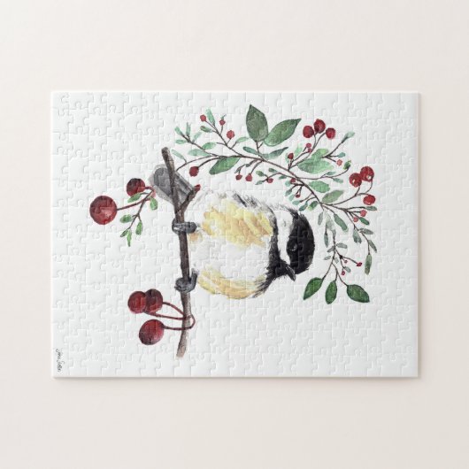 Cute Chickadee Waterverf Art Legpuzzel (Horizontaal)