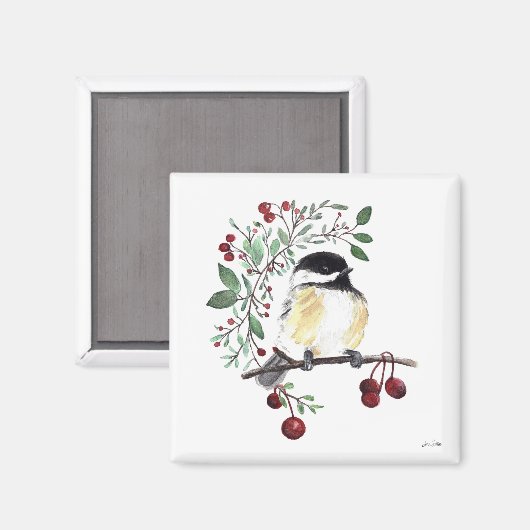 Cute Chickadee Waterverf Art Magnet (Voorkant / Achterkant)