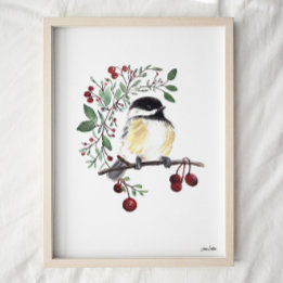 Cute Chickadee Waterverf Art Print