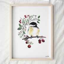 Cute Chickadee Waterverf Art Print