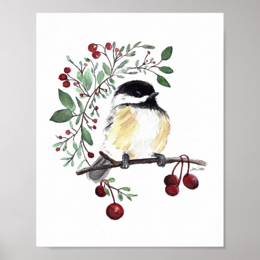 Cute Chickadee Waterverf Art Print (Voorkant)