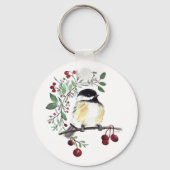Cute Chickadee Waterverf Art Sleutelhanger (Voorkant)