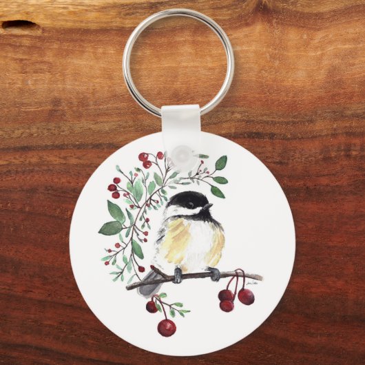 Cute Chickadee Waterverf Art Sleutelhanger (Voorkant)