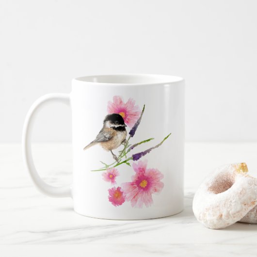 Cute Chickadee Waterverf Artwork Koffiemok (Met donut)