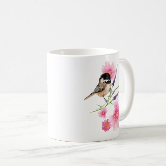 Cute Chickadee Waterverf Artwork Koffiemok (Voorkant rechts)