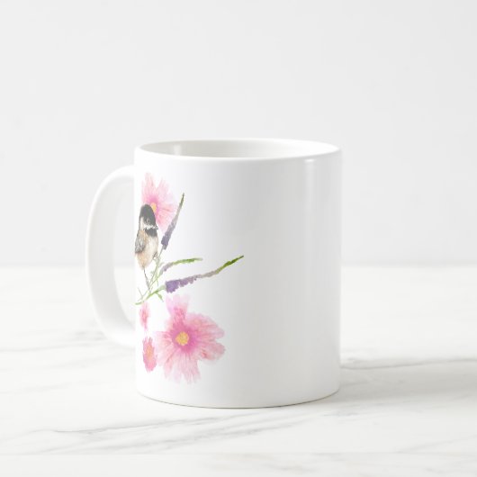 Cute Chickadee Waterverf Artwork Koffiemok (Voorkant links)