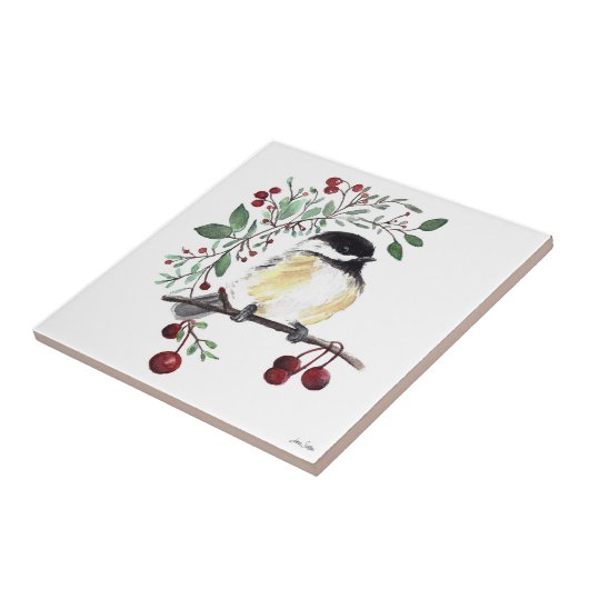 Cute Chickadee Waterverf Ceramic Tile Tegeltje (Zijkant)